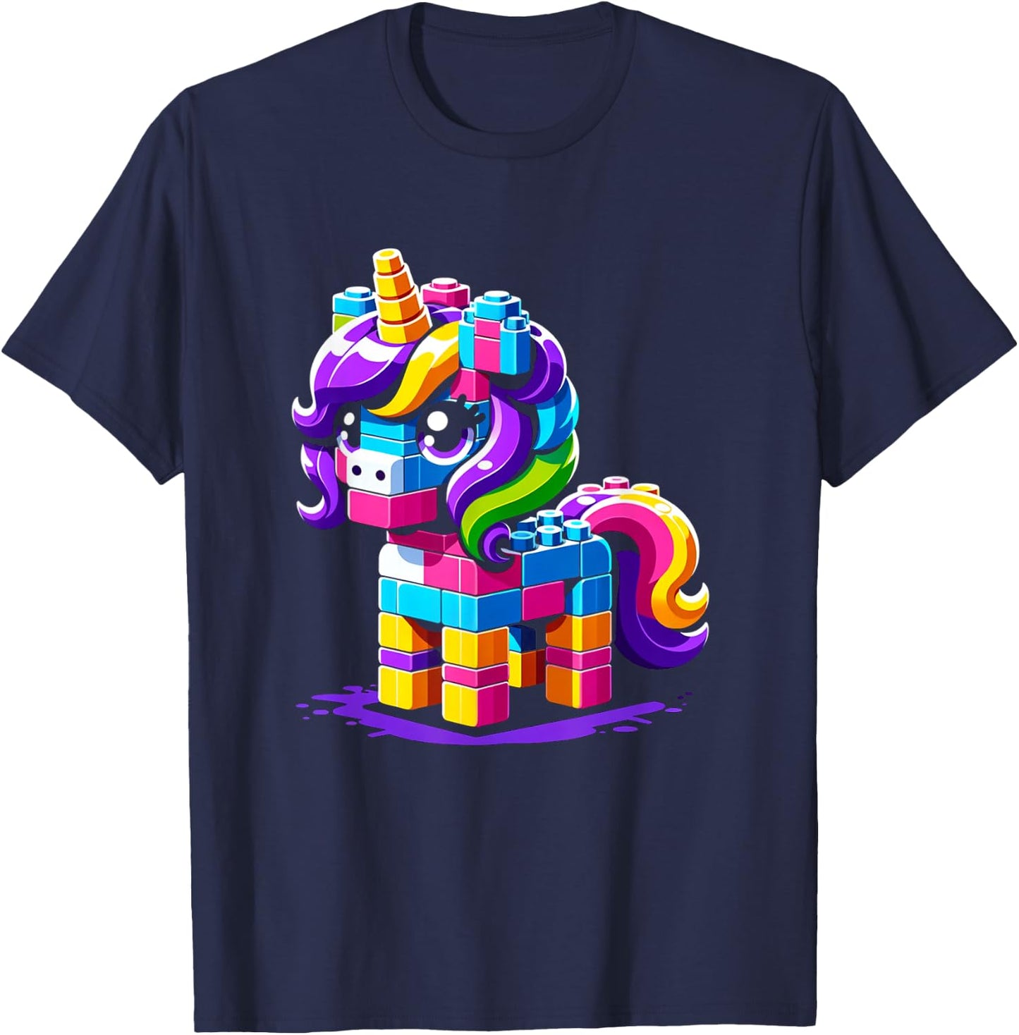 Block Building Unicorn Lover Master Builder Bricks T-Shirt - T-Shirt | Navy