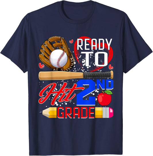 Ready To Hit 2nd Grade Back To School Baseball Lovers Boys T-Shirt - T-Shirt | Navy