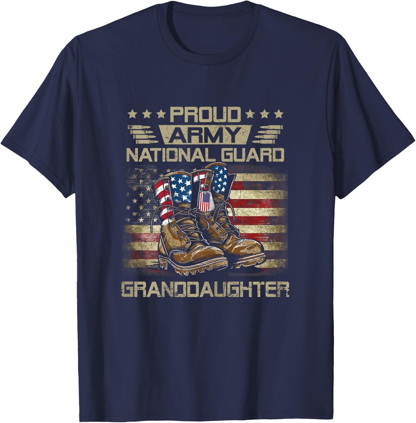 Proud National Guard Granddaughter Flag US Family Matching T-Shirt - T-Shirt | Navy