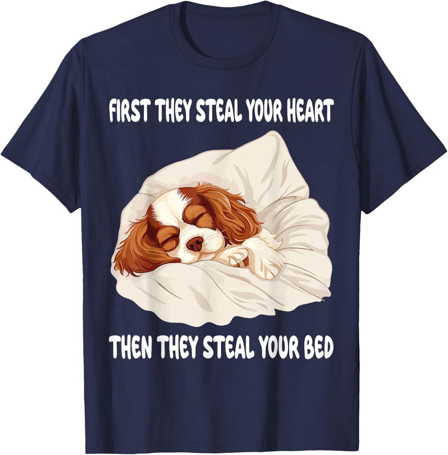 Cavalier King Charles Spaniel Sleeping Pajamas Nightgown T-Shirt - T-Shirt | Navy