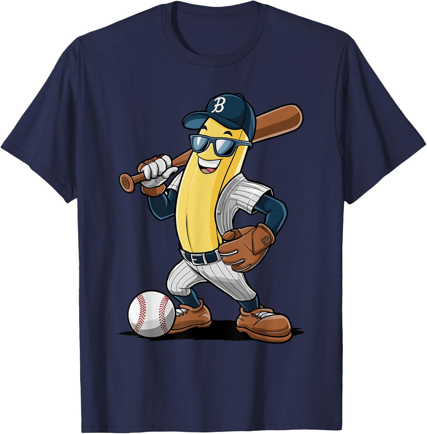 Banana Softball Sport Fruit Cute Banana Baseball Player T-Shirt - T-Shirt | Navy