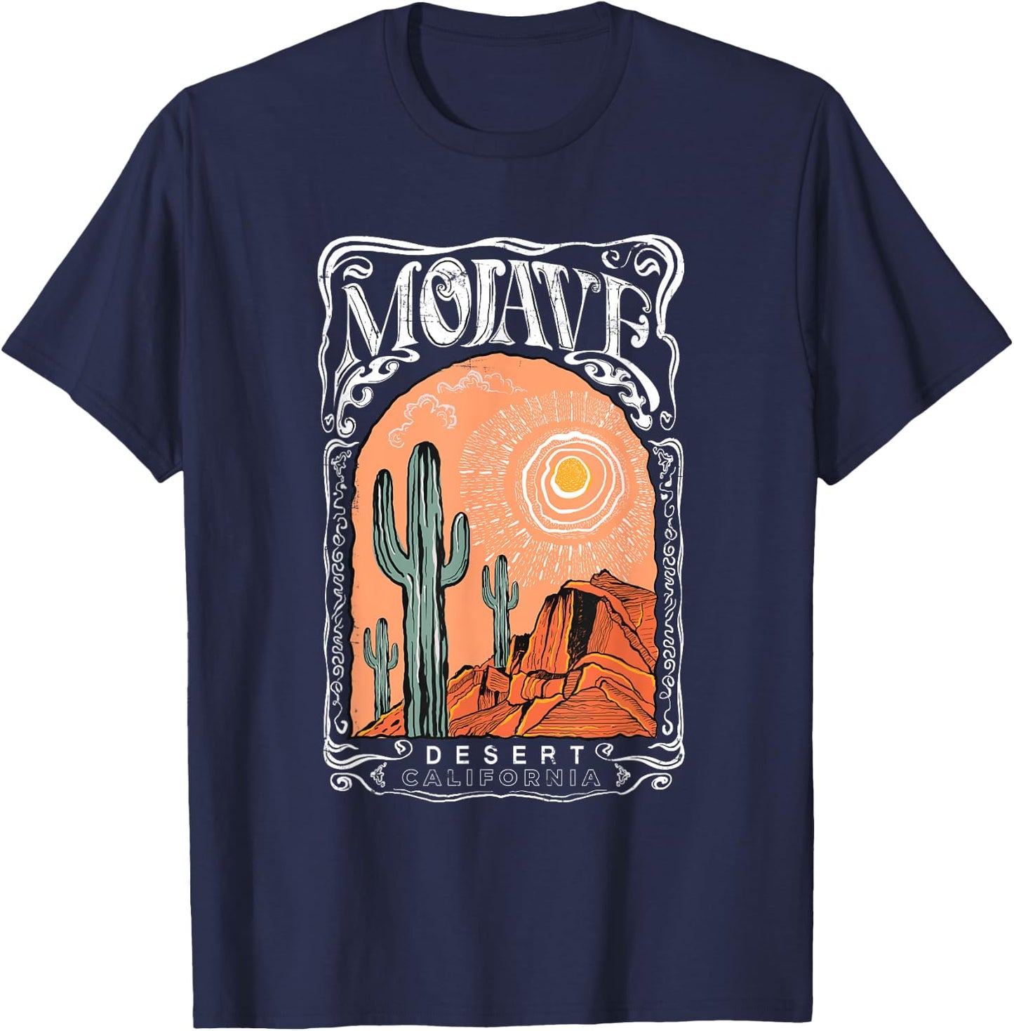 Vintage Mojave Desert Summer Cactus And California Sun T-Shirt - T-Shirt | Navy