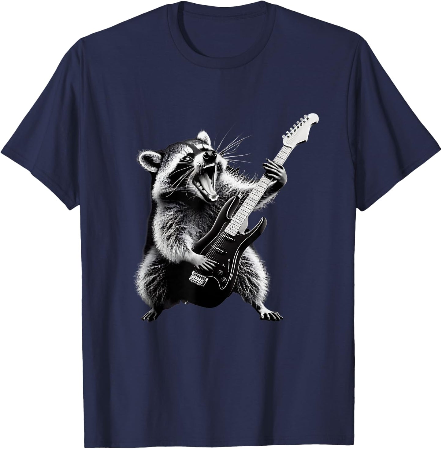 Rock Raccoon Playing Guitar Men Women Kids Funny Raccoon T-Shirt - T-Shirt | Navy
