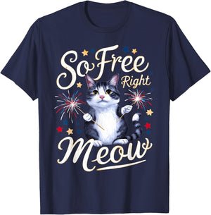 I'm So Free Right Meow Shirts Women Funny 4th of July Cats T-Shirt - T-Shirt | Navy