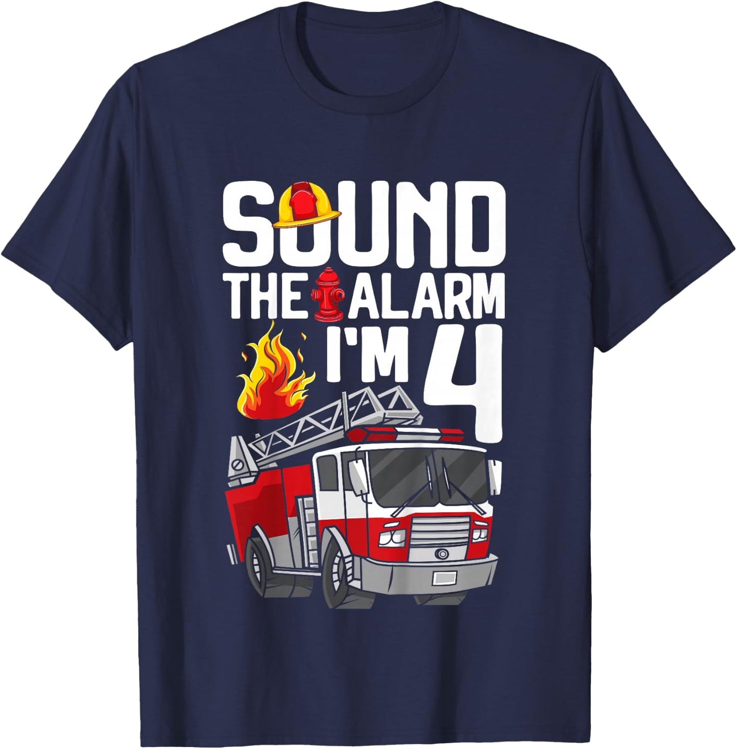 4 Years Old Firefighter 4th Birthday Boy Fire Truck Toddler T-Shirt - T-Shirt | Navy