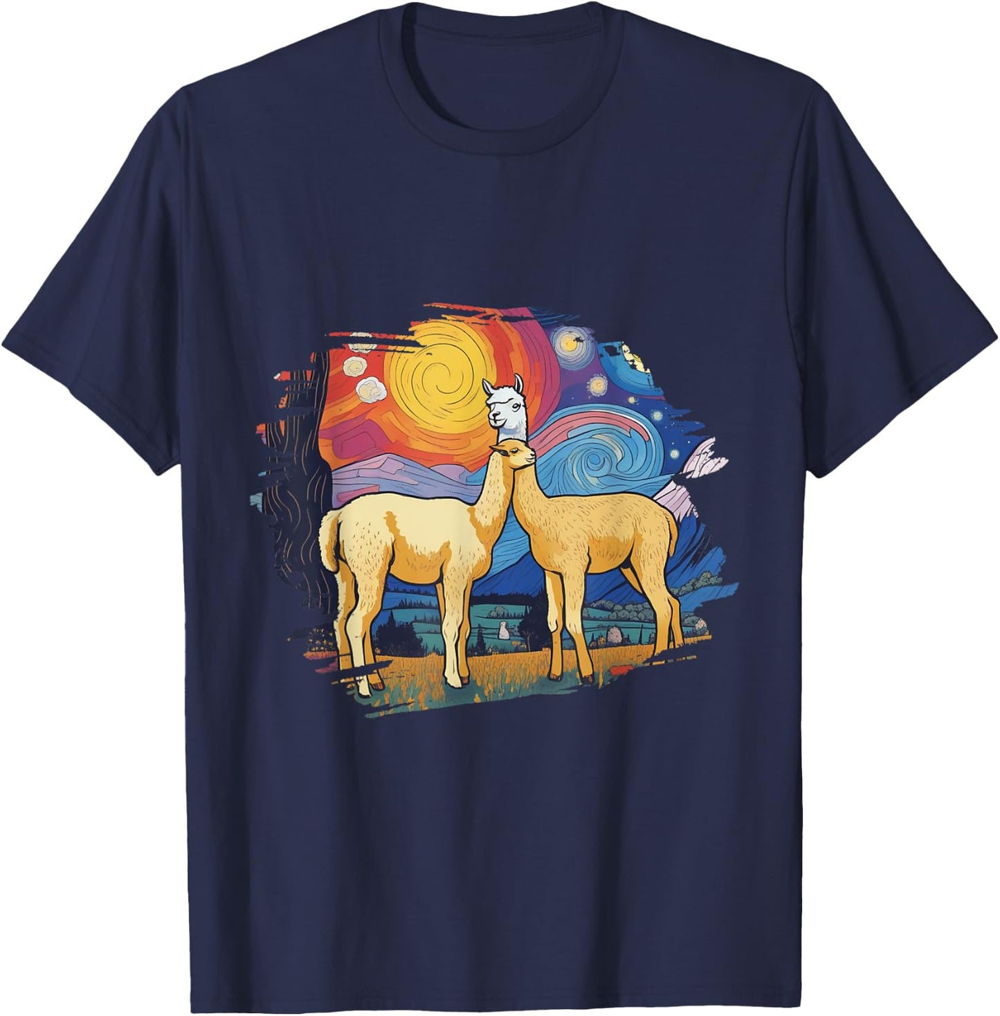 Llama Starry Night Artwork Cotopaxi National Park Souvenir T-Shirt - T-Shirt | Navy