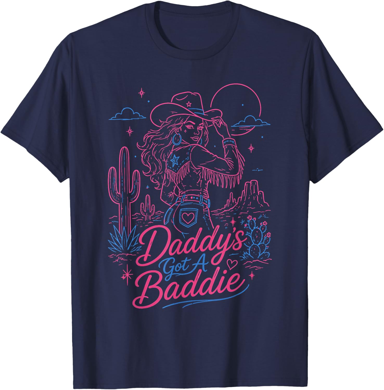 Daddy's Got A Baddie Retro Cowgirl Funny T-Shirt - T-Shirt | Navy