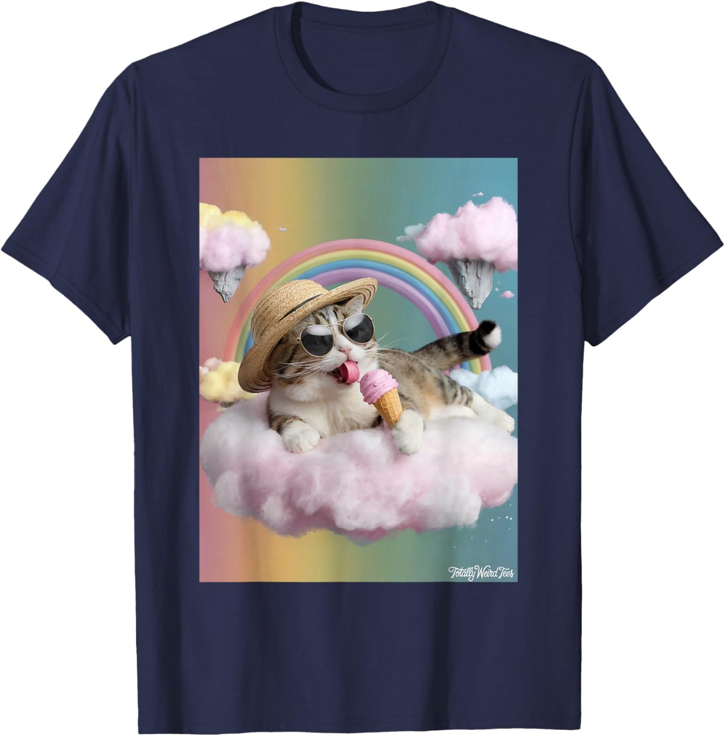 Rainbow Cat Dream Ice Cream Fantasy T-Shirt - T-Shirt | Navy