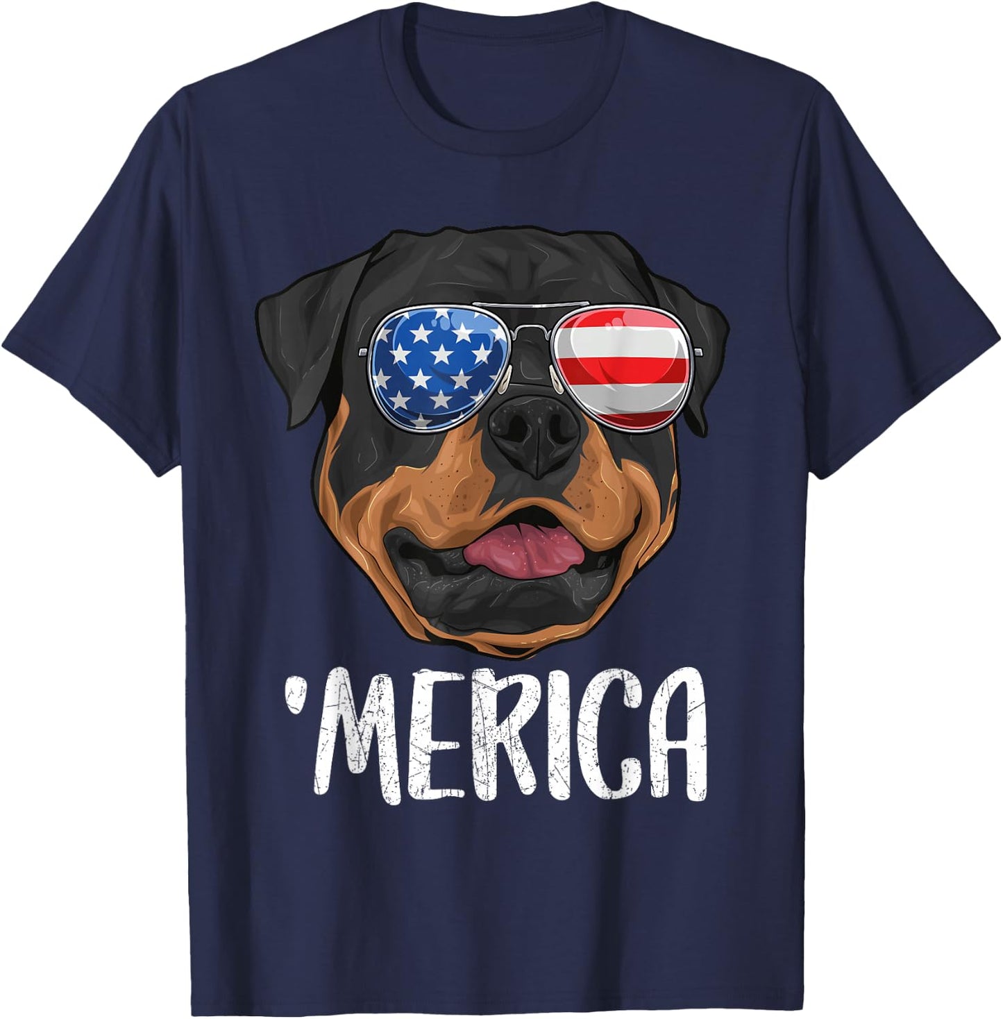 Merica Rottweiler Dog 4th of July American Flag T-Shirt - T-Shirt | Navy