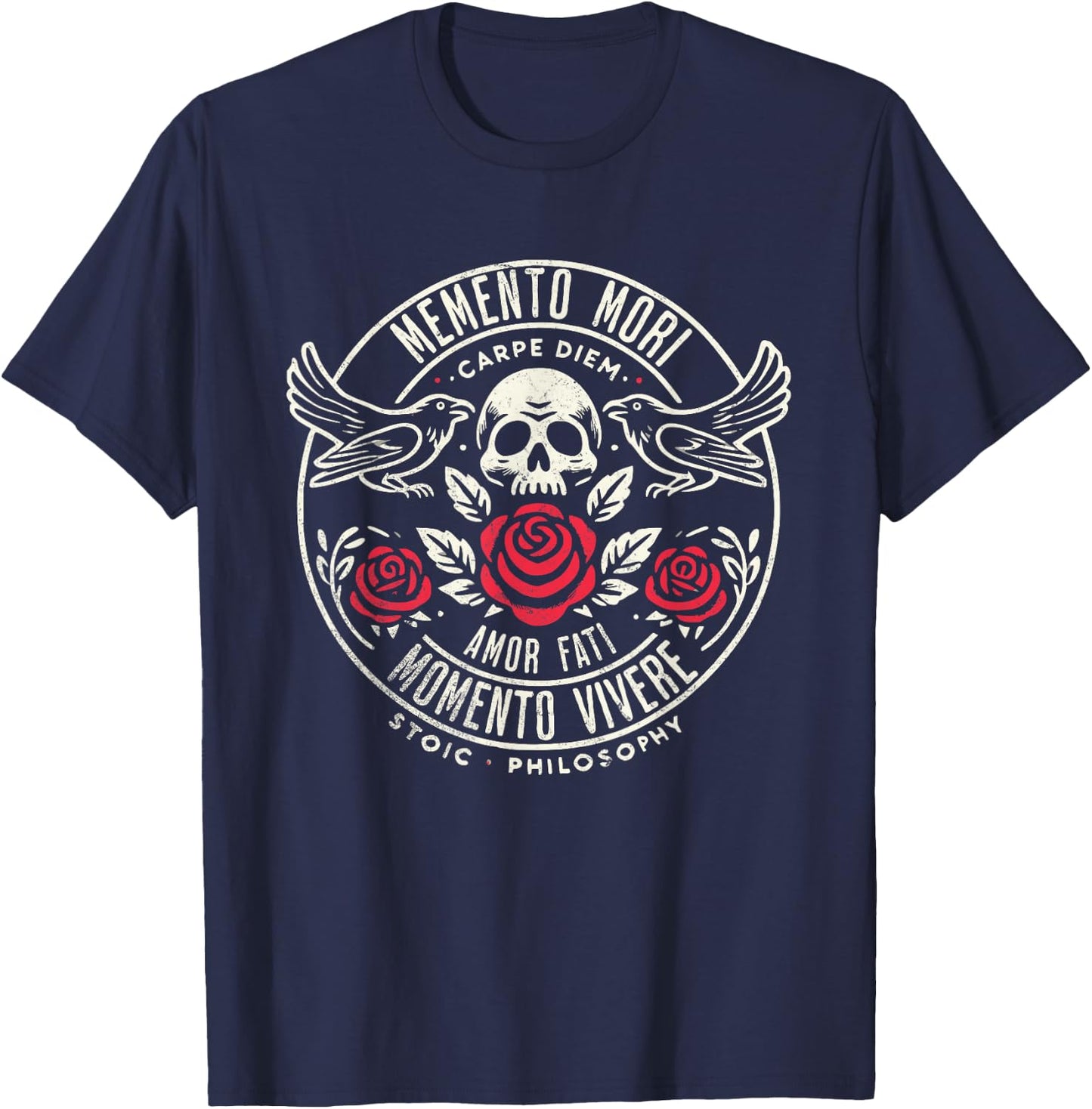 Memento Mori, Amor Fati, Stoic Quote Philosophy T-Shirt - T-Shirt | Navy