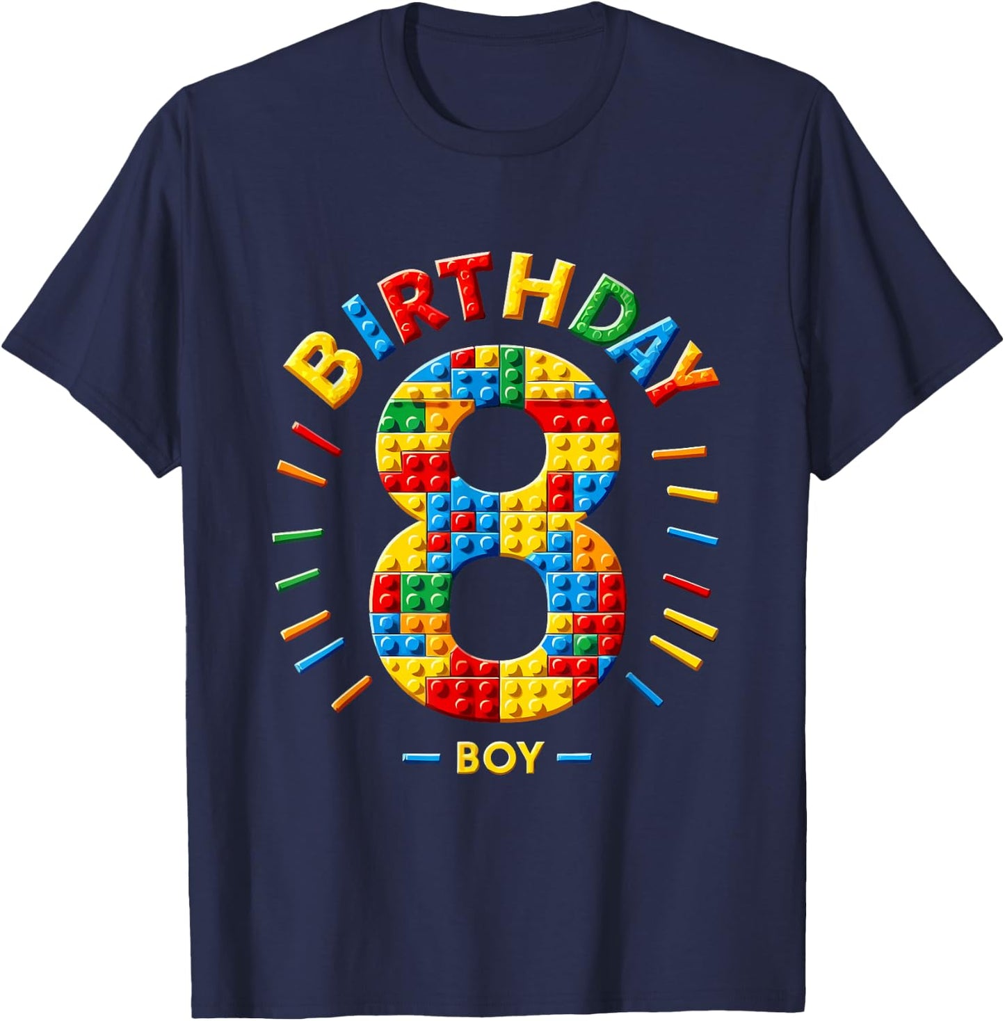 Master Builder 8th Birthday Boy 8 Eight Year Building Bricks T-Shirt - T-Shirt | Navy