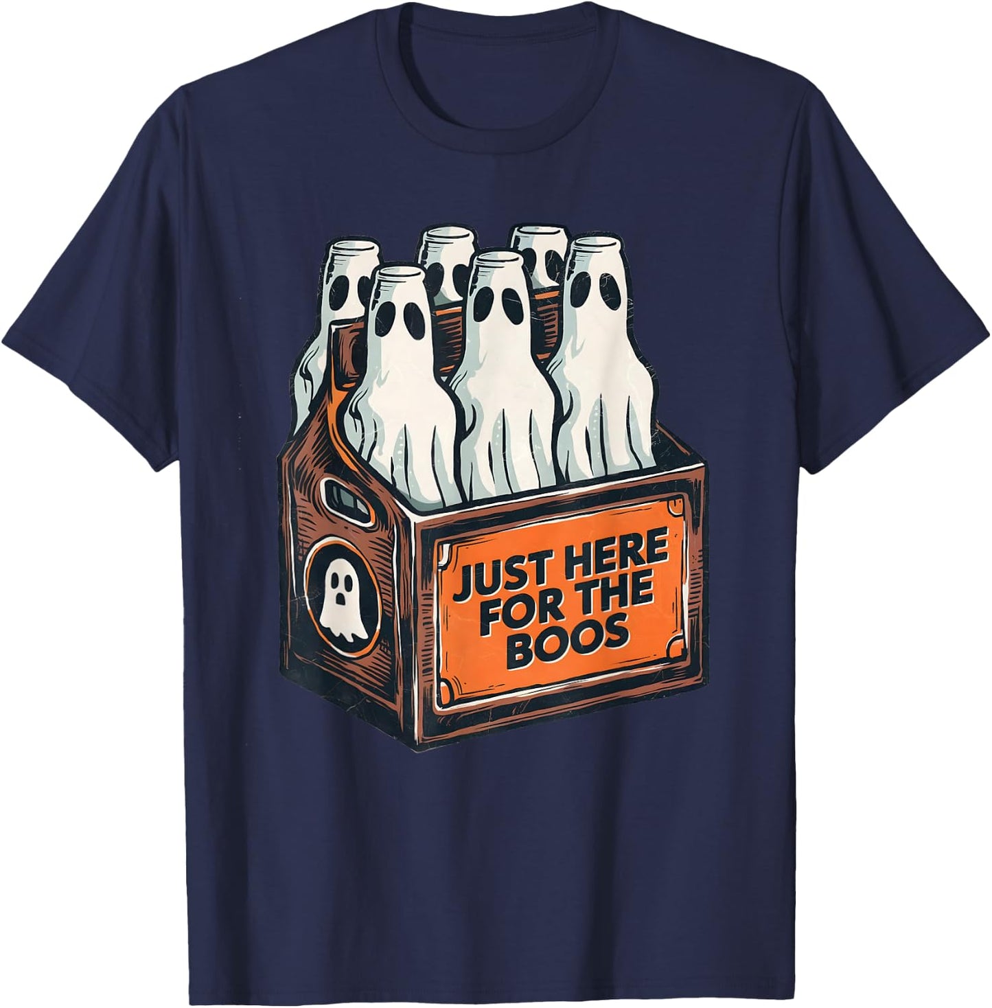 Here for the Boos Halloween 6 Pack Booze Ghost Beer Bottles T-Shirt - T-Shirt | Navy