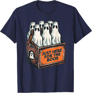 Here for the Boos Halloween 6 Pack Booze Ghost Beer Bottles T-Shirt - T-Shirt | Navy