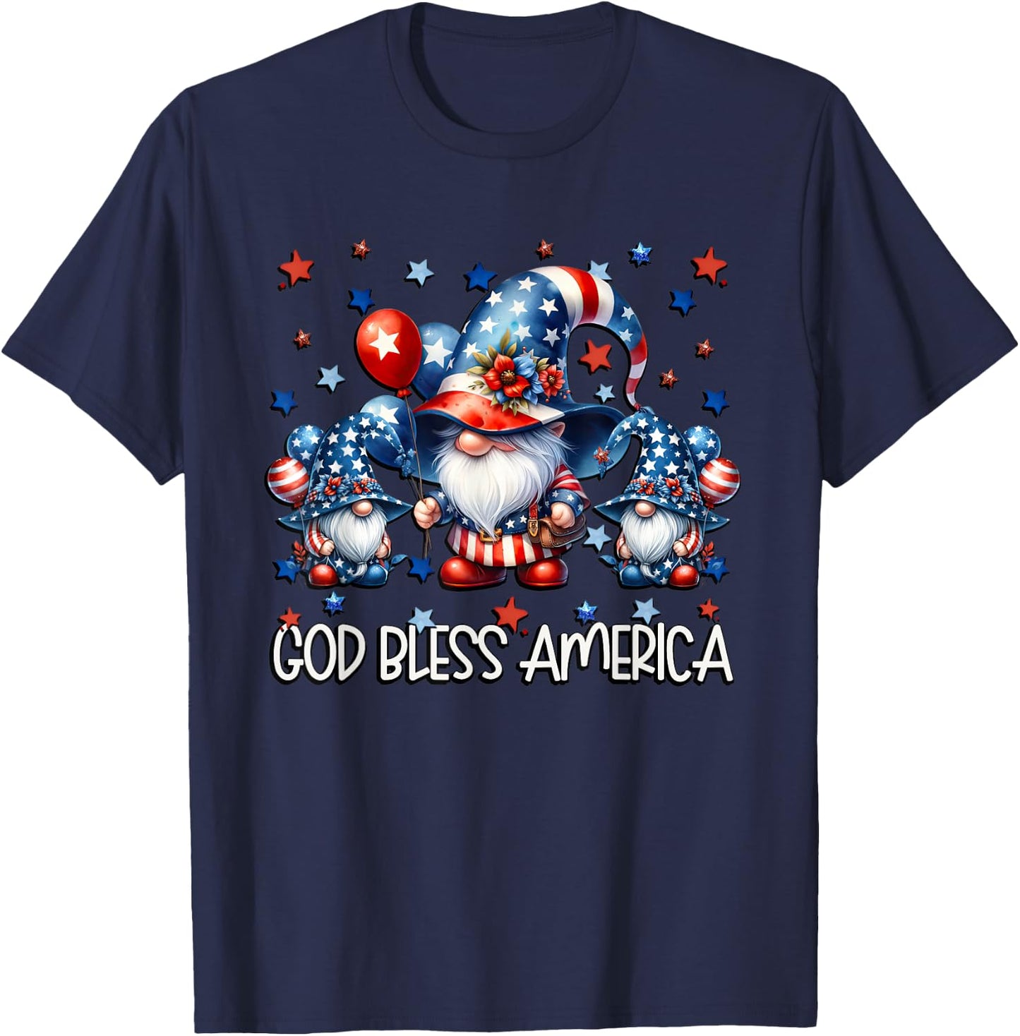 Memorial Day Gnomes Patriotic Christians God Bless America T-Shirt - T-Shirt | Navy