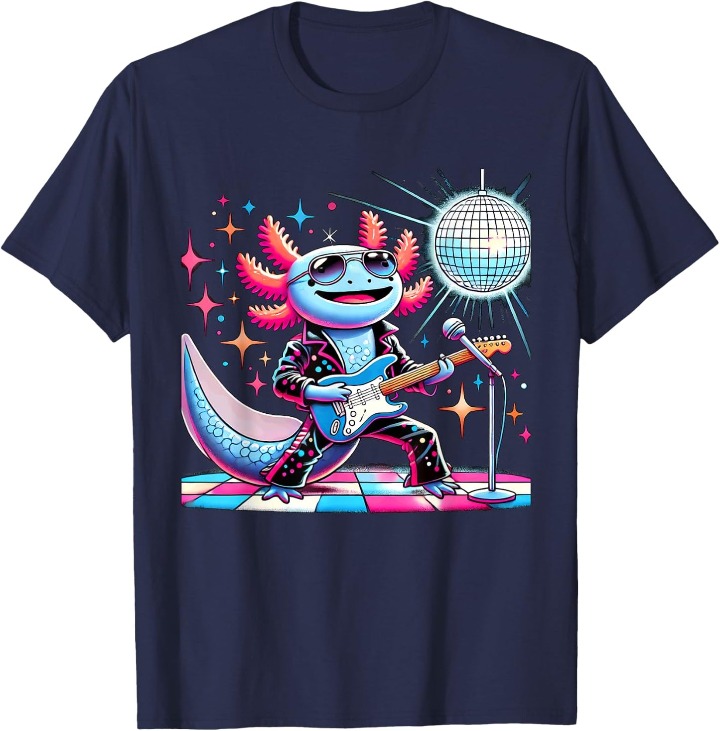 Aesthetic Axolotl Disco T-Shirt - T-Shirt | Navy