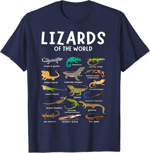 Types of Lizards of the World Reptile Herpetology Lizard T-Shirt - T-Shirt | Navy