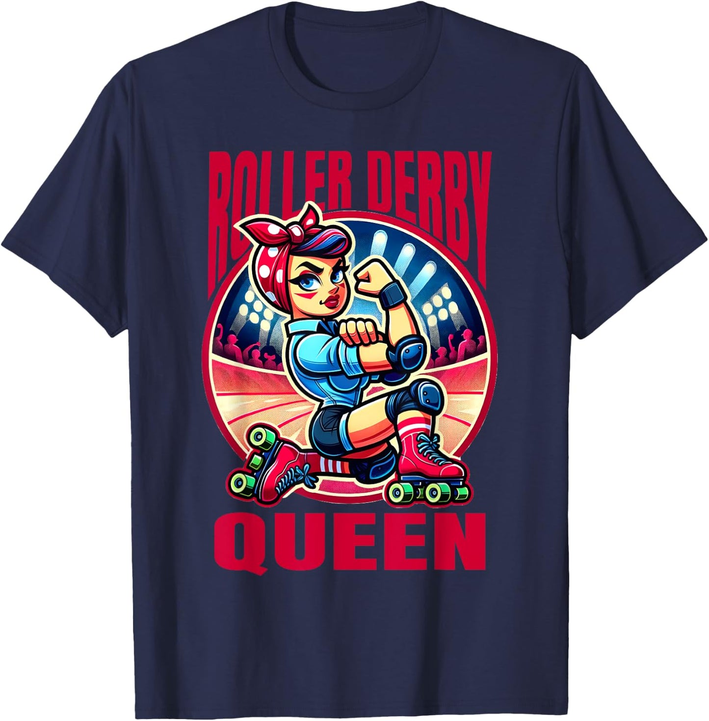 Roller Derby Queen Pinup Rosie the Riveter Roller Derby Girl T-Shirt - T-Shirt | Navy