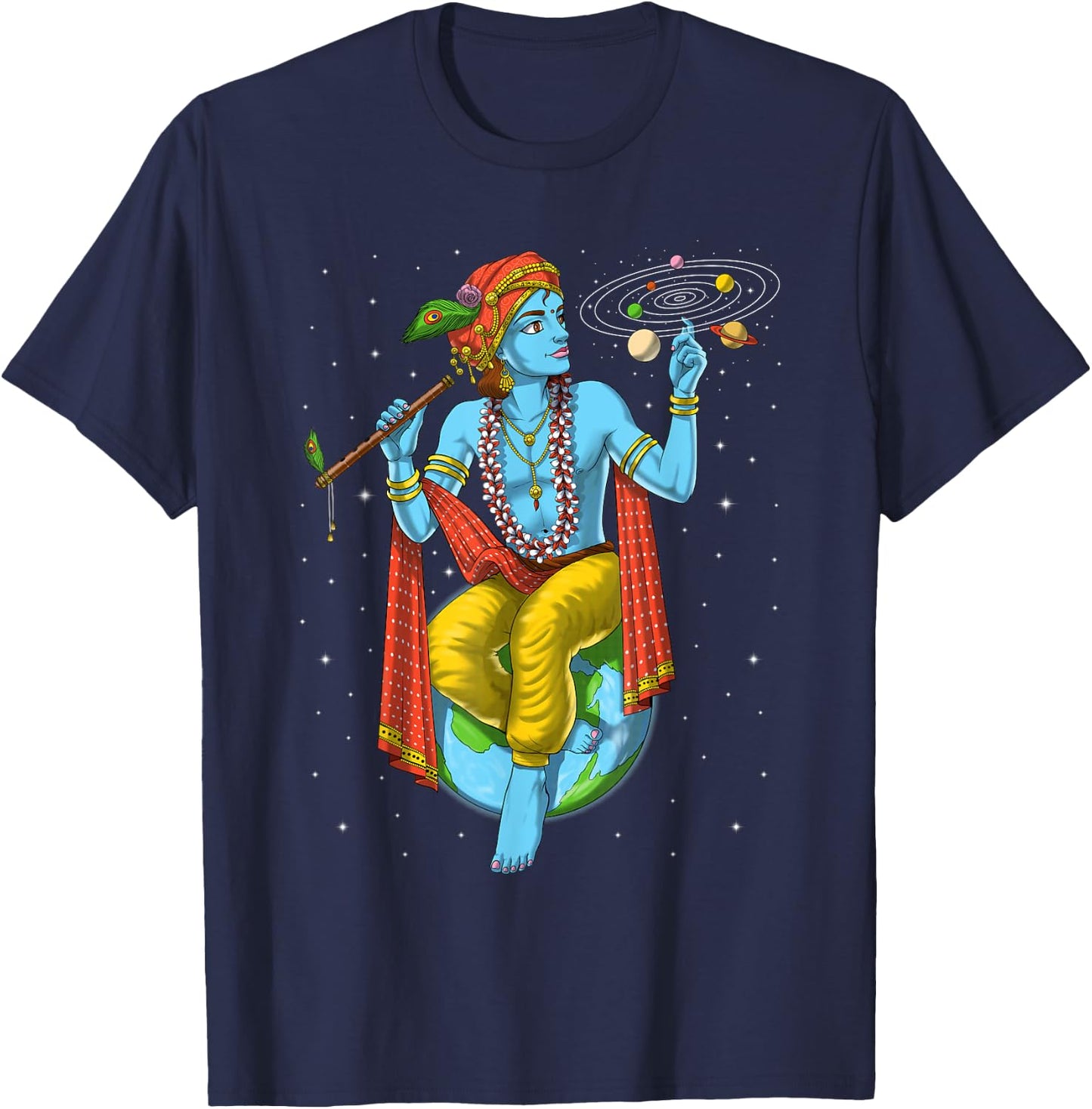 Lord Krishna Hindu God Hinduism Spiritual Yoga Meditation T-Shirt - T-Shirt | Navy