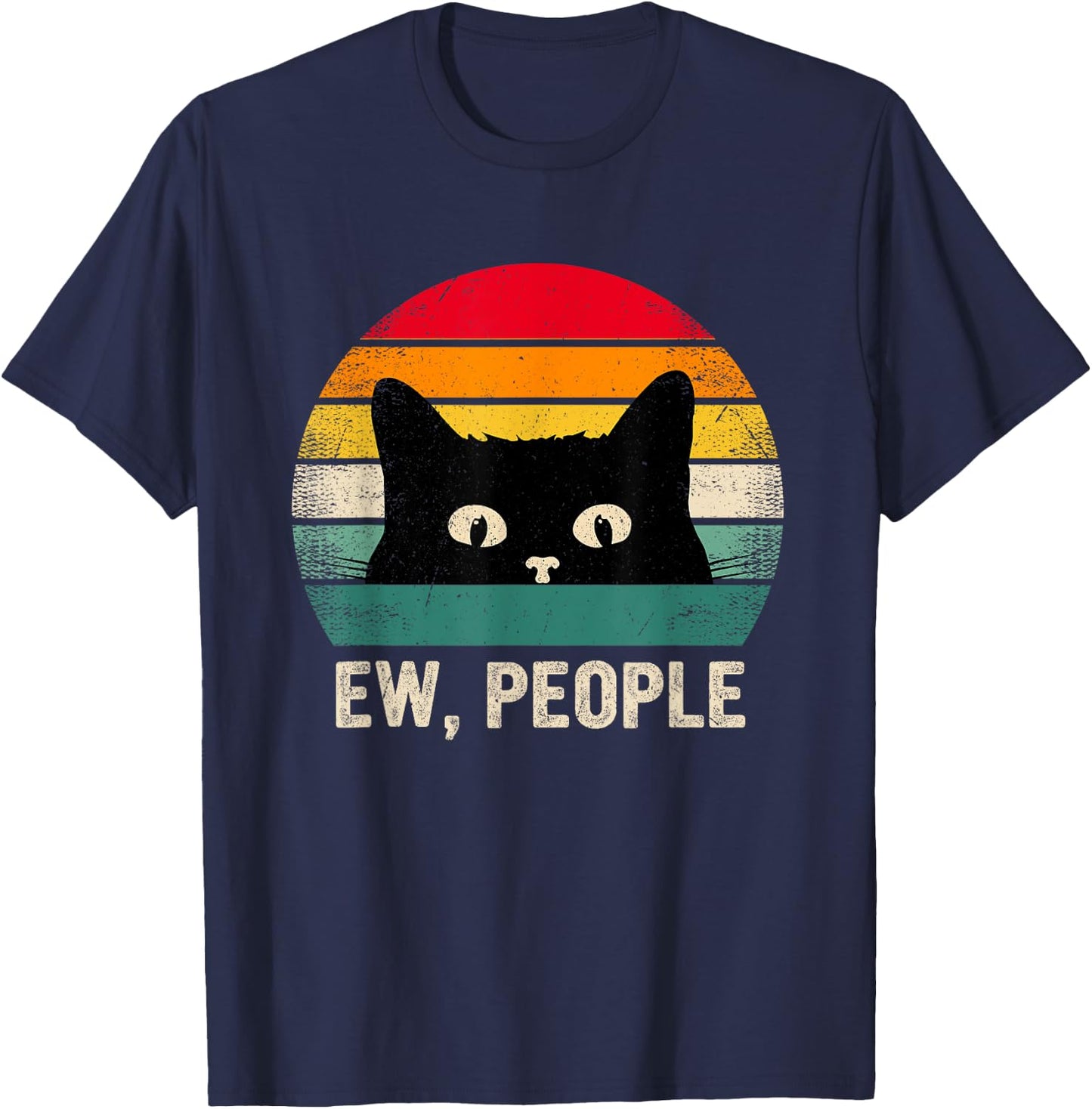 Ew People Retro Cat Social Introvert Funny Cat Women Kids T-Shirt - T-Shirt | Navy