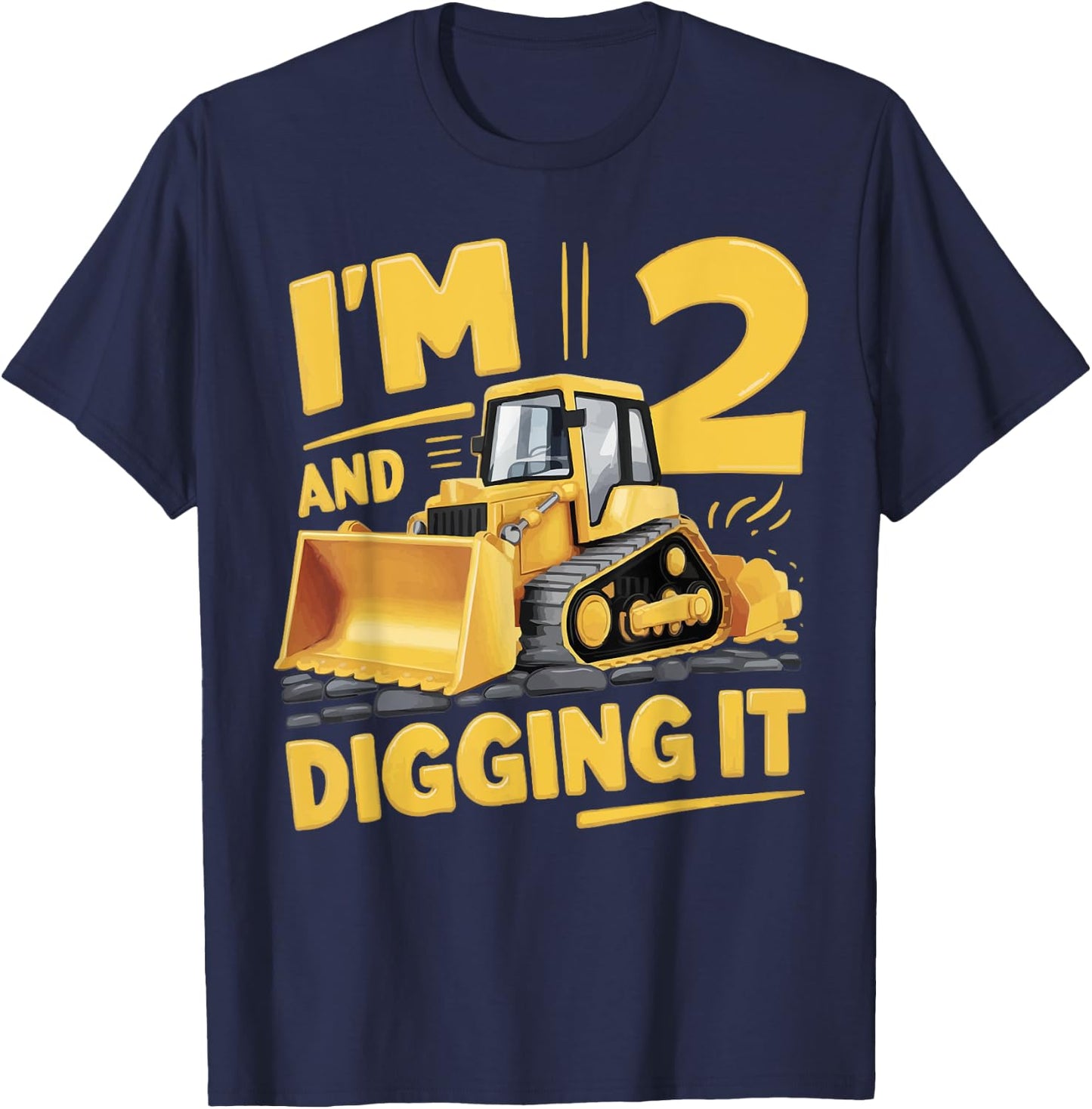 Construction Truck 2th Birthday 2 Years Old Digger Builder T-Shirt - T-Shirt | Navy