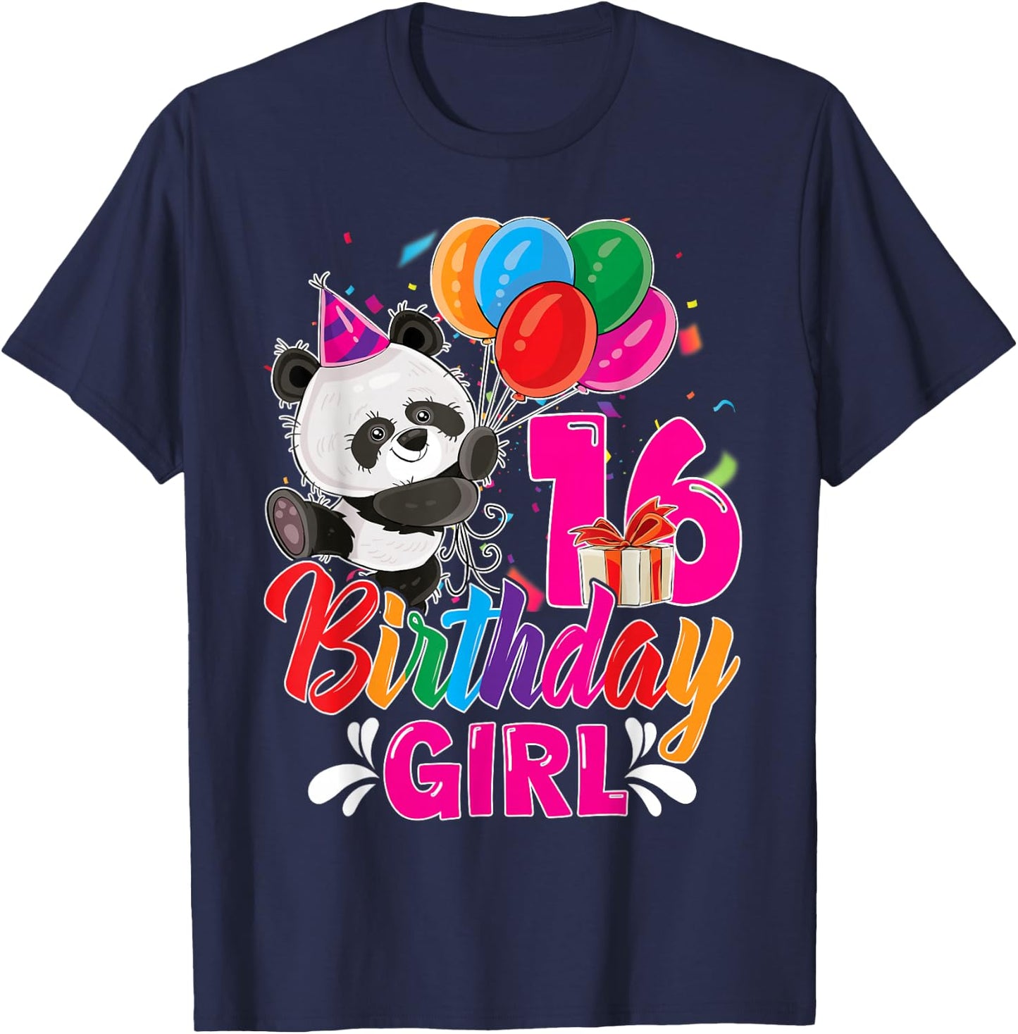 Birthday 16 Years Old Girl Panda Lovers 16th Bday Party T-Shirt - T-Shirt | Navy