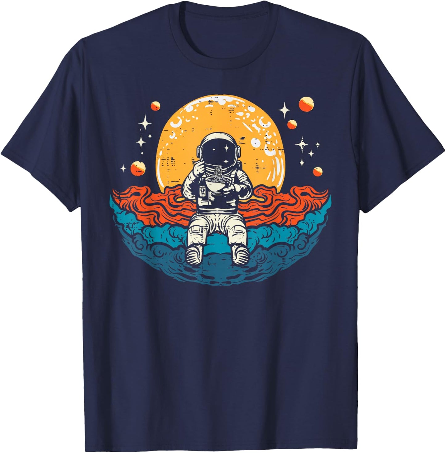 Astronaut Ramen Wave Space Japanese Noodle Men Women Kids T-Shirt - T-Shirt | Navy