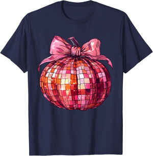 Retro Disco Ball Coquette Pink Pumpkin T-Shirt - T-Shirt | Navy