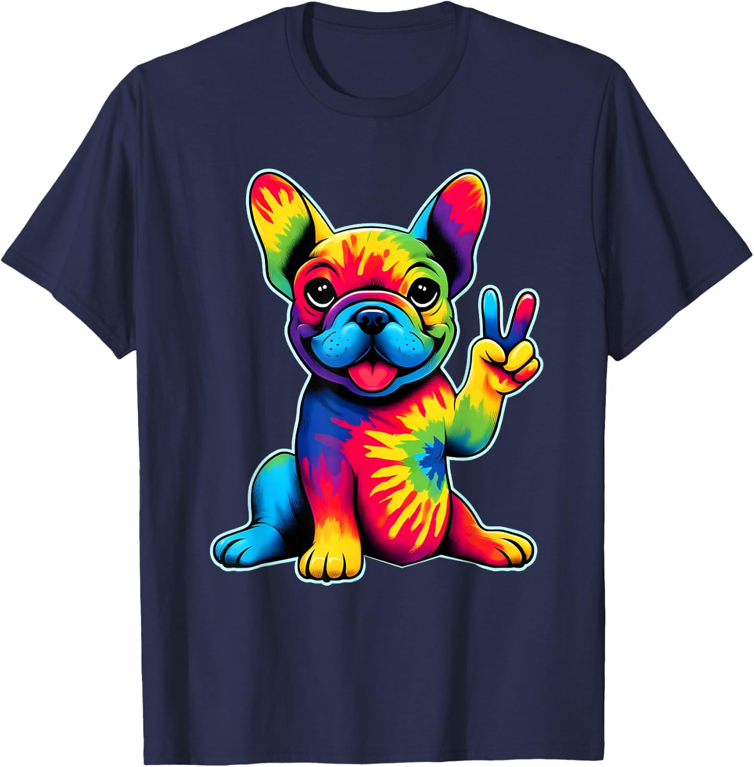 French Bulldog Tie Dye Frenchie Dog Lovers Peace Sign Hippie T-Shirt - T-Shirt | Navy
