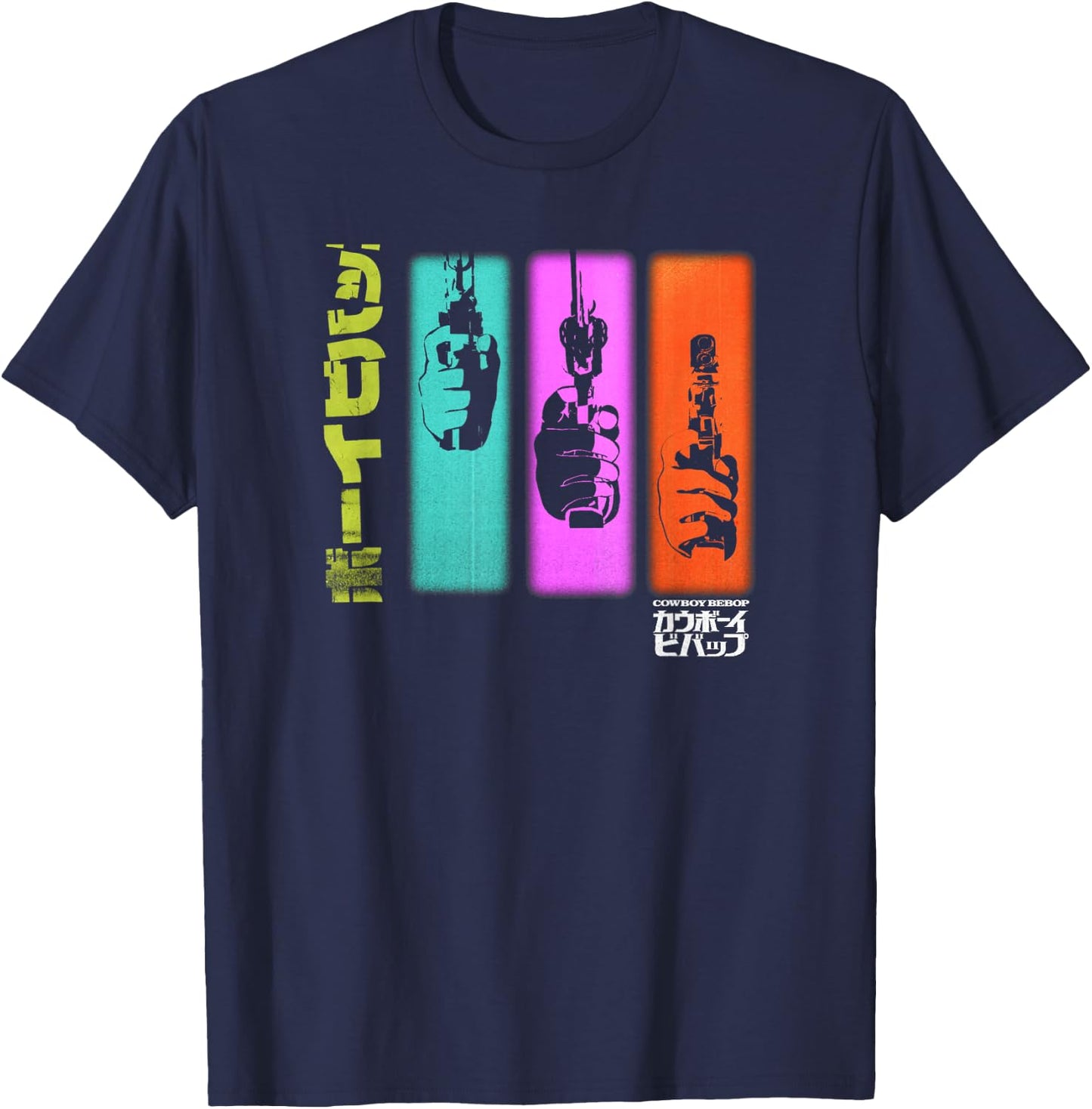 Cowboy Bebop Hand Gun Colorful Panels T-Shirt - T-Shirt | Navy