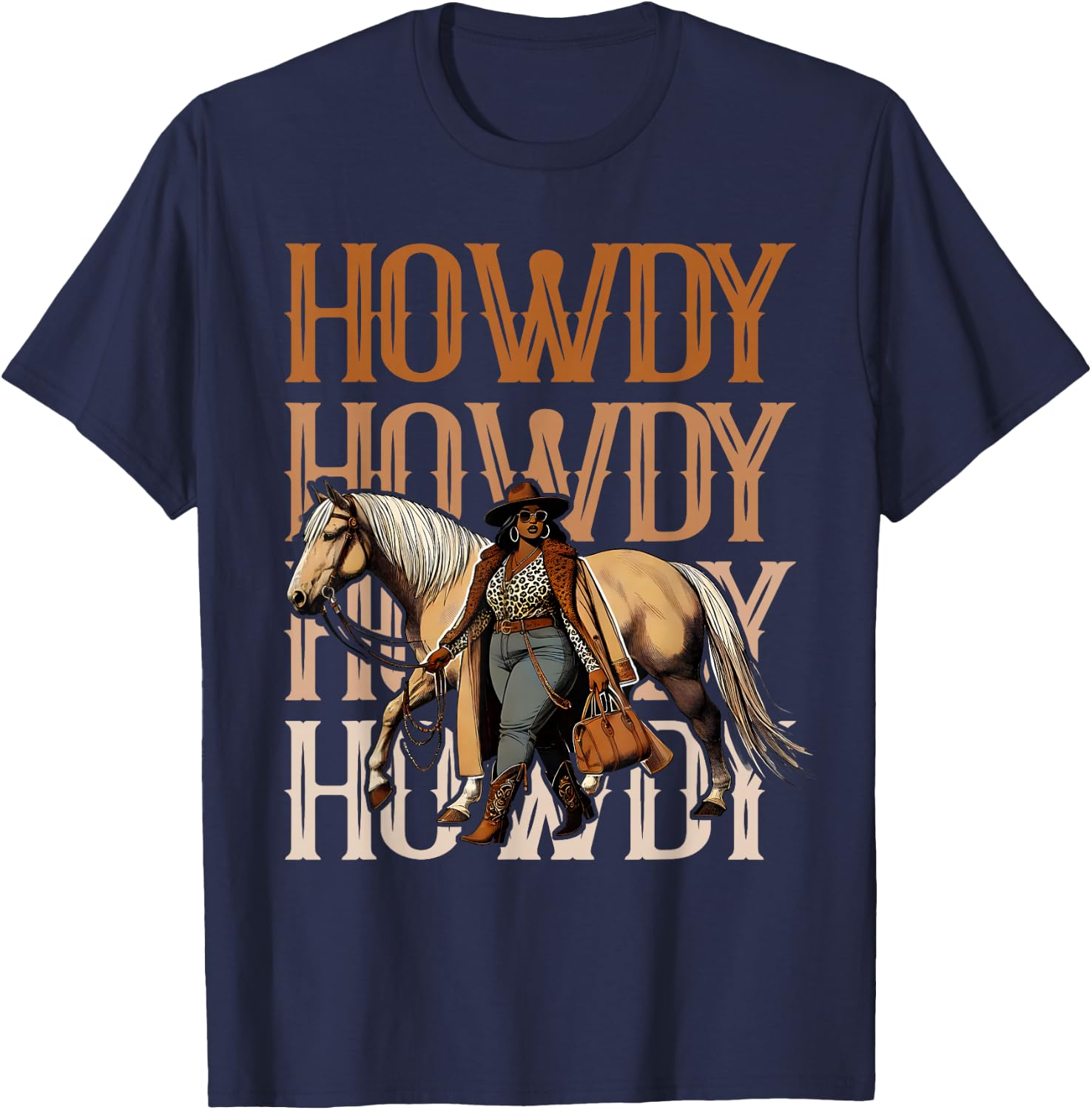 Howdy Black Cowgirl Country Western Rodeo Melanin Texas T-Shirt - T-Shirt | Navy