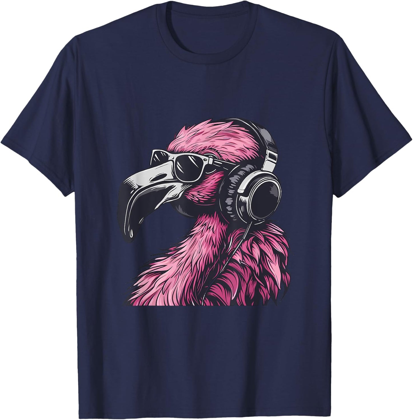 DJ Flamingo Bird Turntable DJ Flamingo Pink Flamingo Lover T-Shirt - T-Shirt | Navy