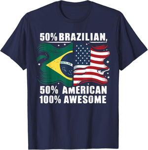 Half Brazilian Half American USA Flag Brazil America T-Shirt - T-Shirt | Navy