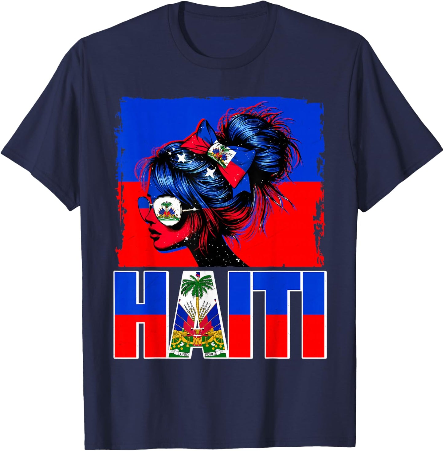 Haitian Girl Haiti Flag Proud Haitienne Afro Women Haiti T-Shirt - T-Shirt | Navy