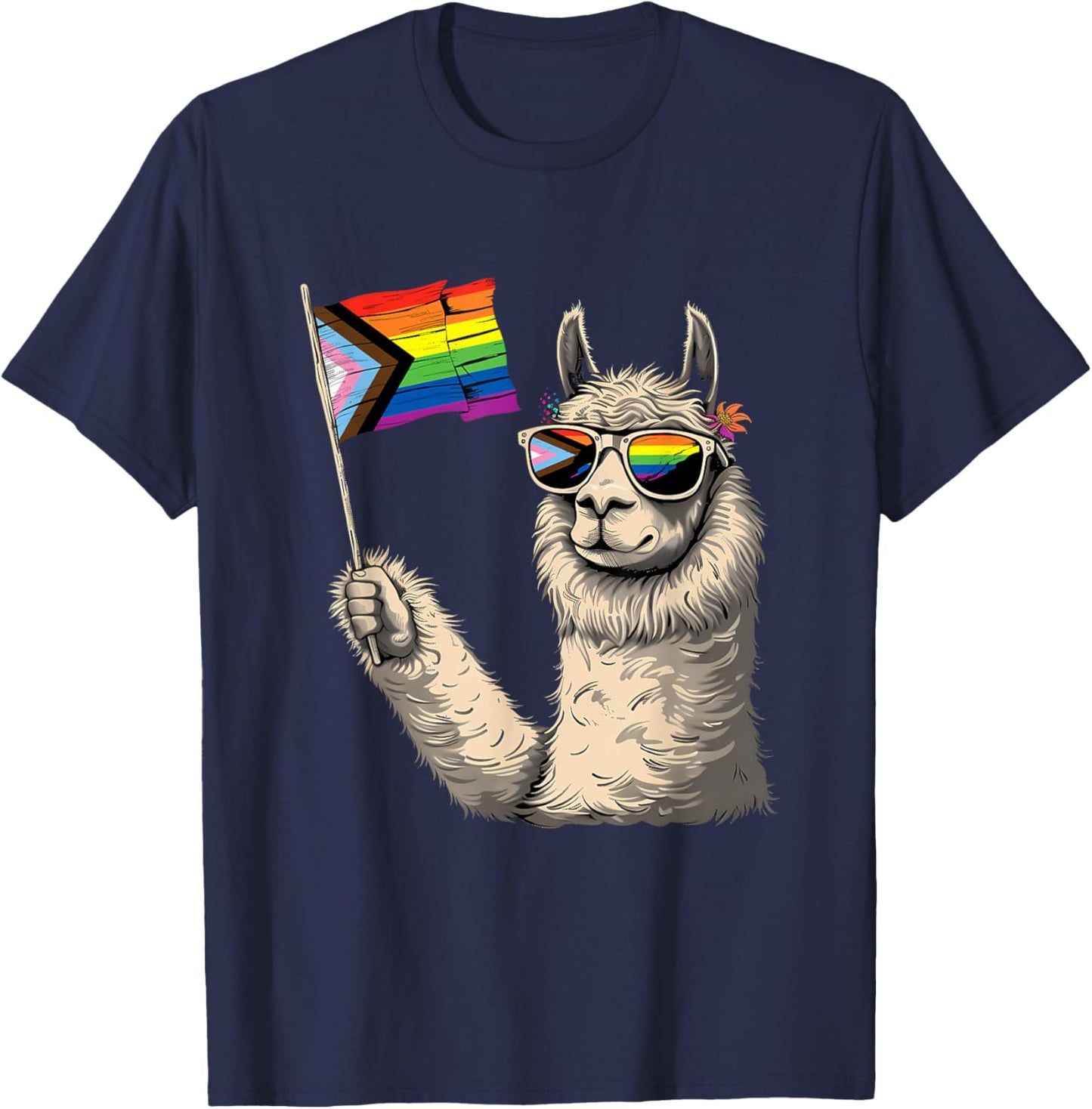 Progress Pride Flag LGBTQ+ Llama Progressive Pride Flag T-Shirt - T-Shirt | Navy
