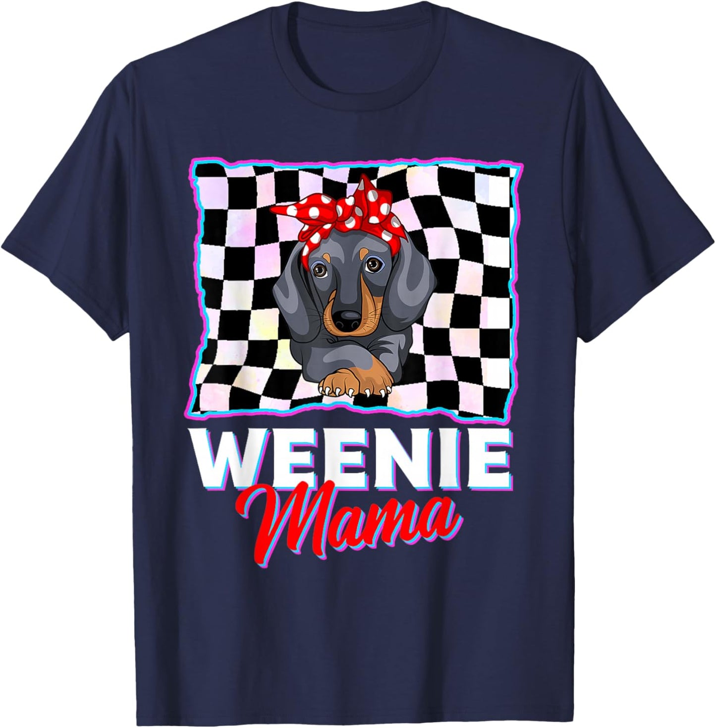 Weenie Mama Funny Dachshund Lover Weiner Dog Gift Checkered T-Shirt - T-Shirt | Navy