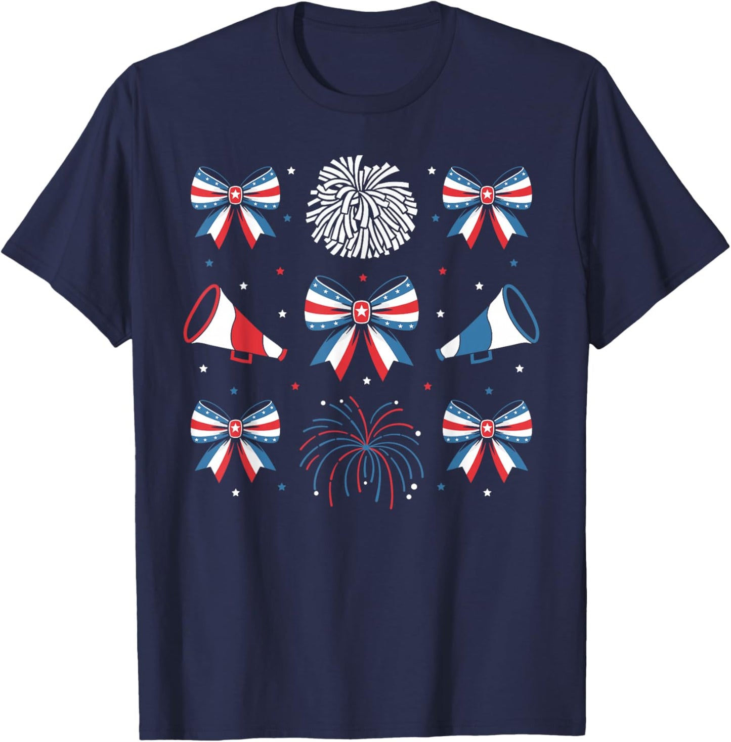 Cheerleader Patriotic Pom Pom Cheer Firework USA 4th of July T-Shirt - T-Shirt | Navy