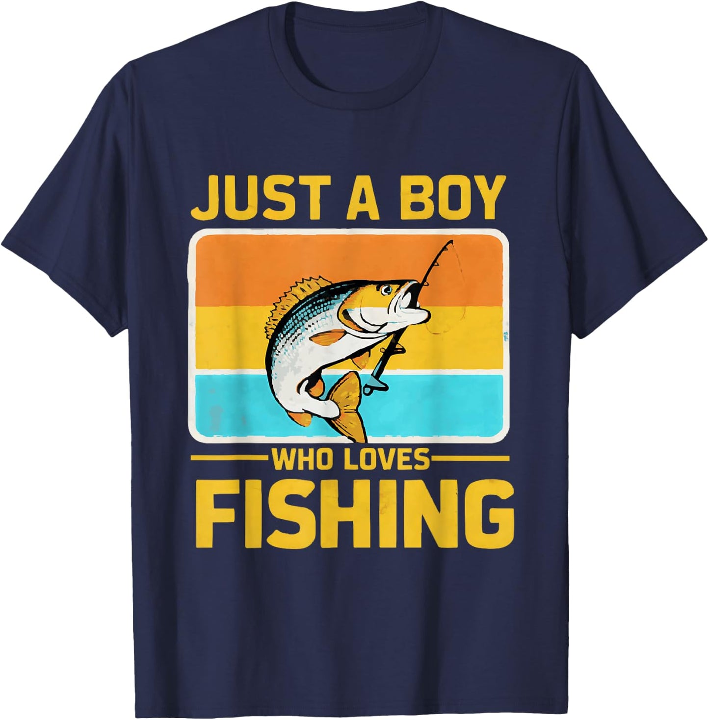 Just A Boy Who Loves Fishing Funny Bass Fish Fisherman T-Shirt - T-Shirt | Navy