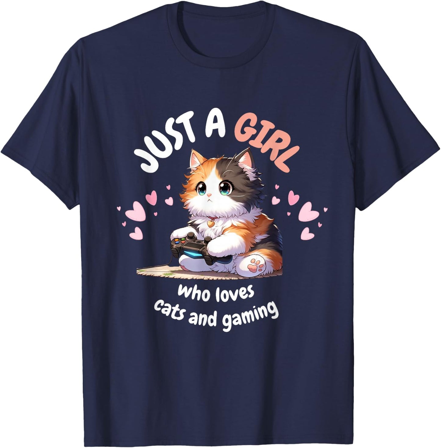 Just A GIRL Who Loves Cats Gaming cute Kawaii Anime Otaku T-Shirt - T-Shirt | Navy