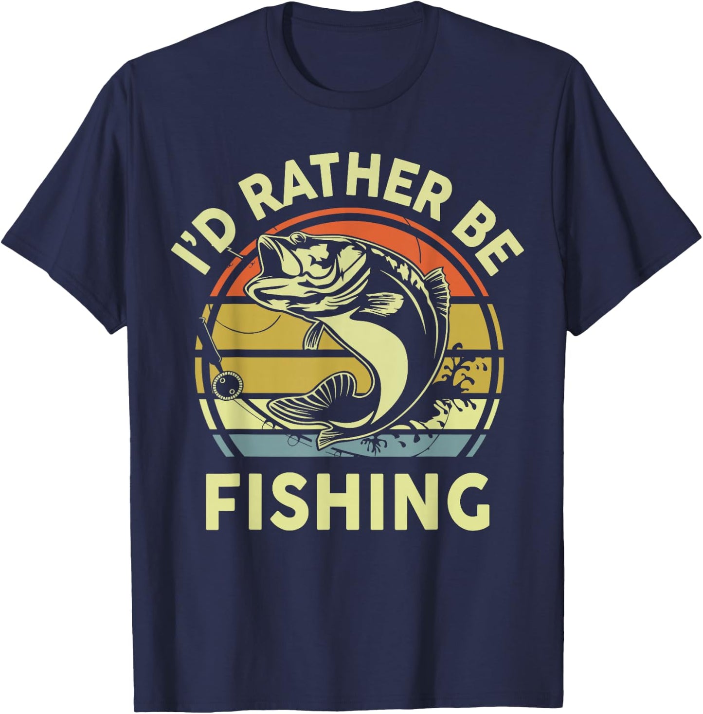 Fishing-Shirt I'd Rather Be Fishing Bass Dad Funny Graphic T-Shirt - T-Shirt | Navy