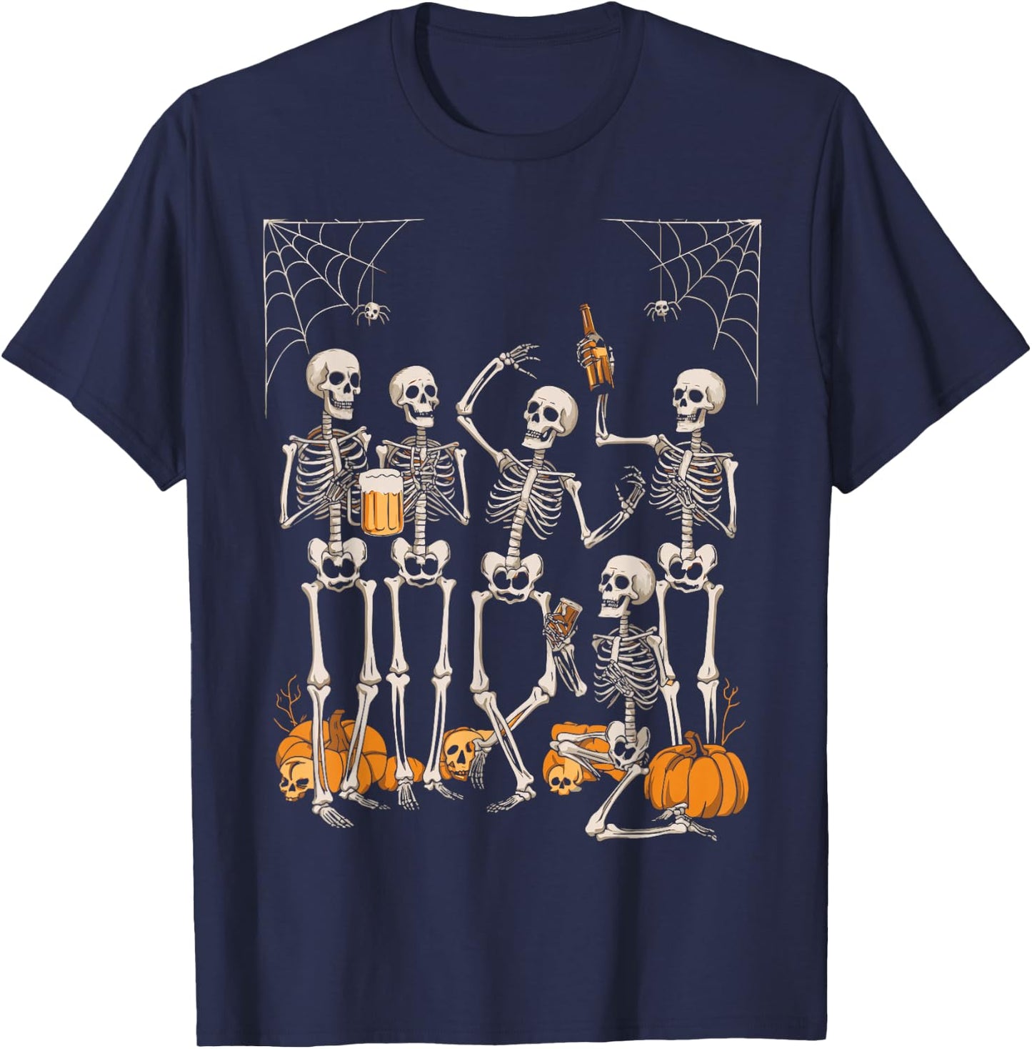 Scary Skeleton Party Halloween Costume 2024 Drinking Beer T-Shirt - T-Shirt | Navy