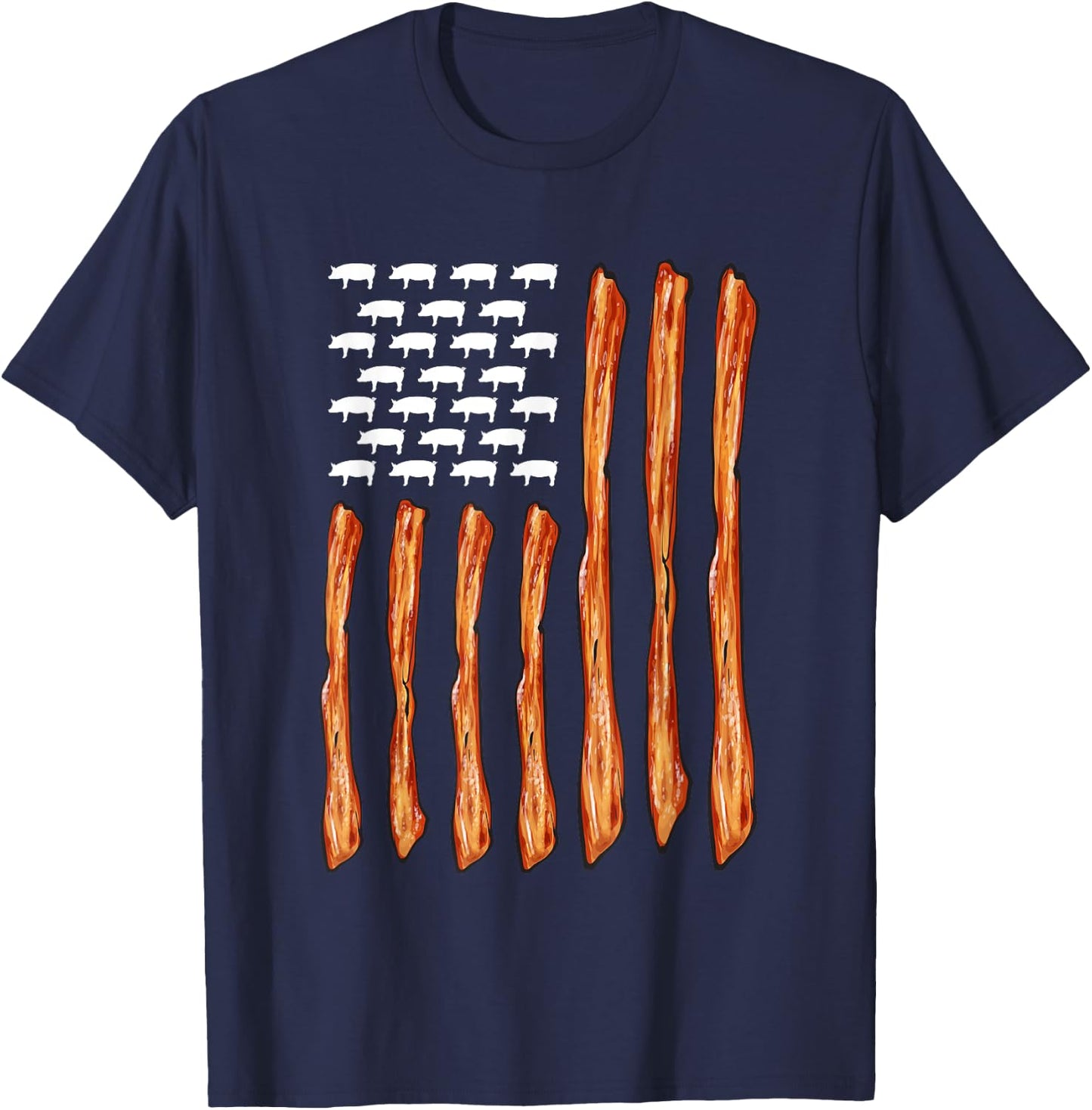 USA Bacon Meat Lover American Flag Bacon T-Shirt - T-Shirt | Navy