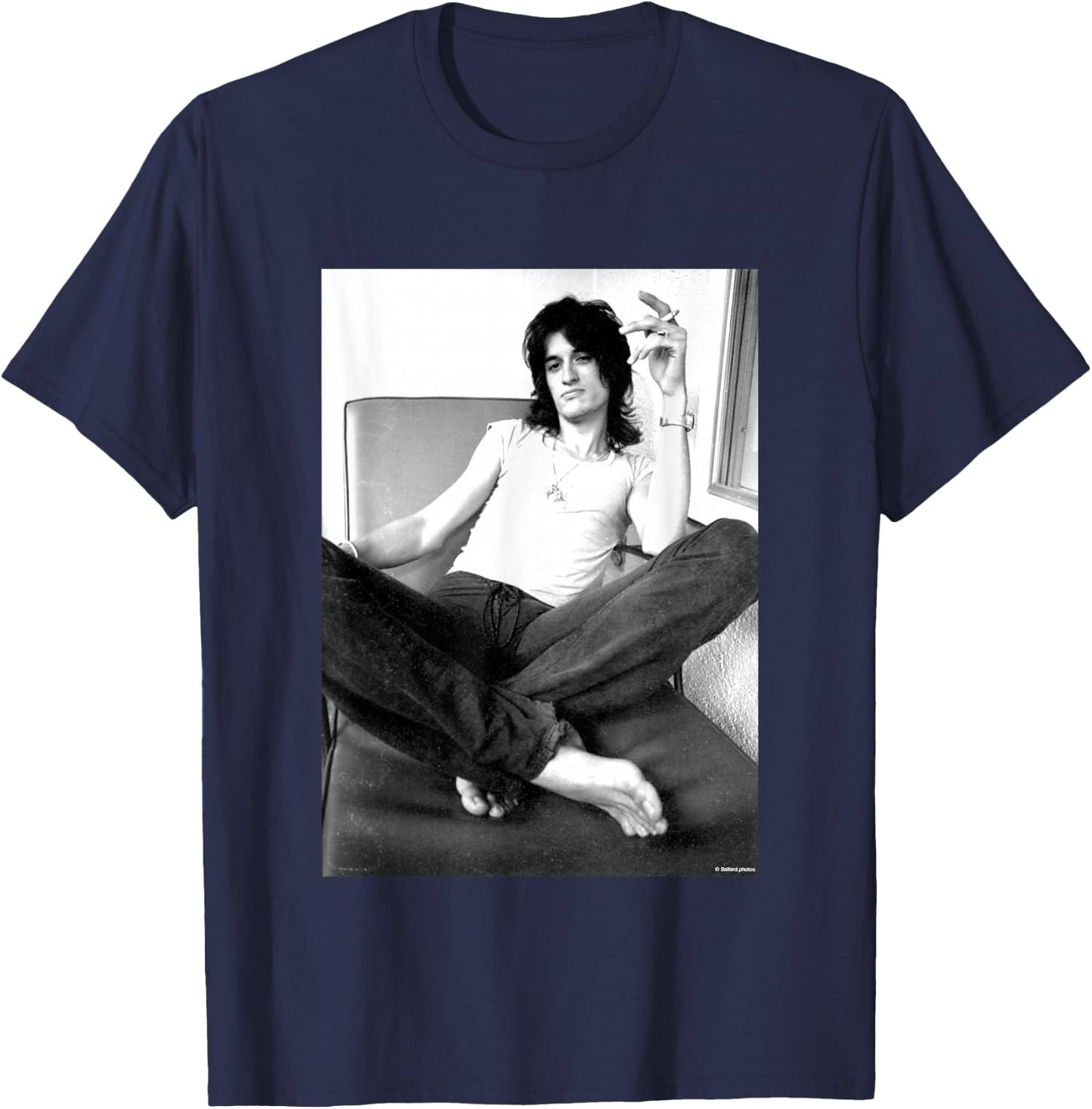 Joe Perry Of Aerosmith 1985 By Allan Ballard T-Shirt - T-Shirt | Navy