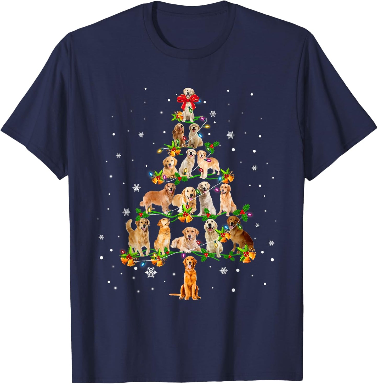 Golden retriever Christmas Tree Santa Funny Dog Lover Gift Women T-Shirt - T-Shirt | Navy
