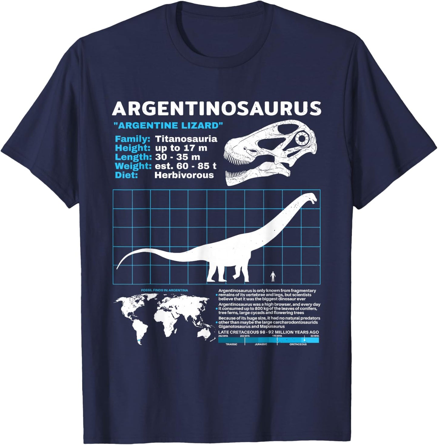 Argentinosaurus fact sheet Dinosaur Facts T-Shirt - T-Shirt | Navy