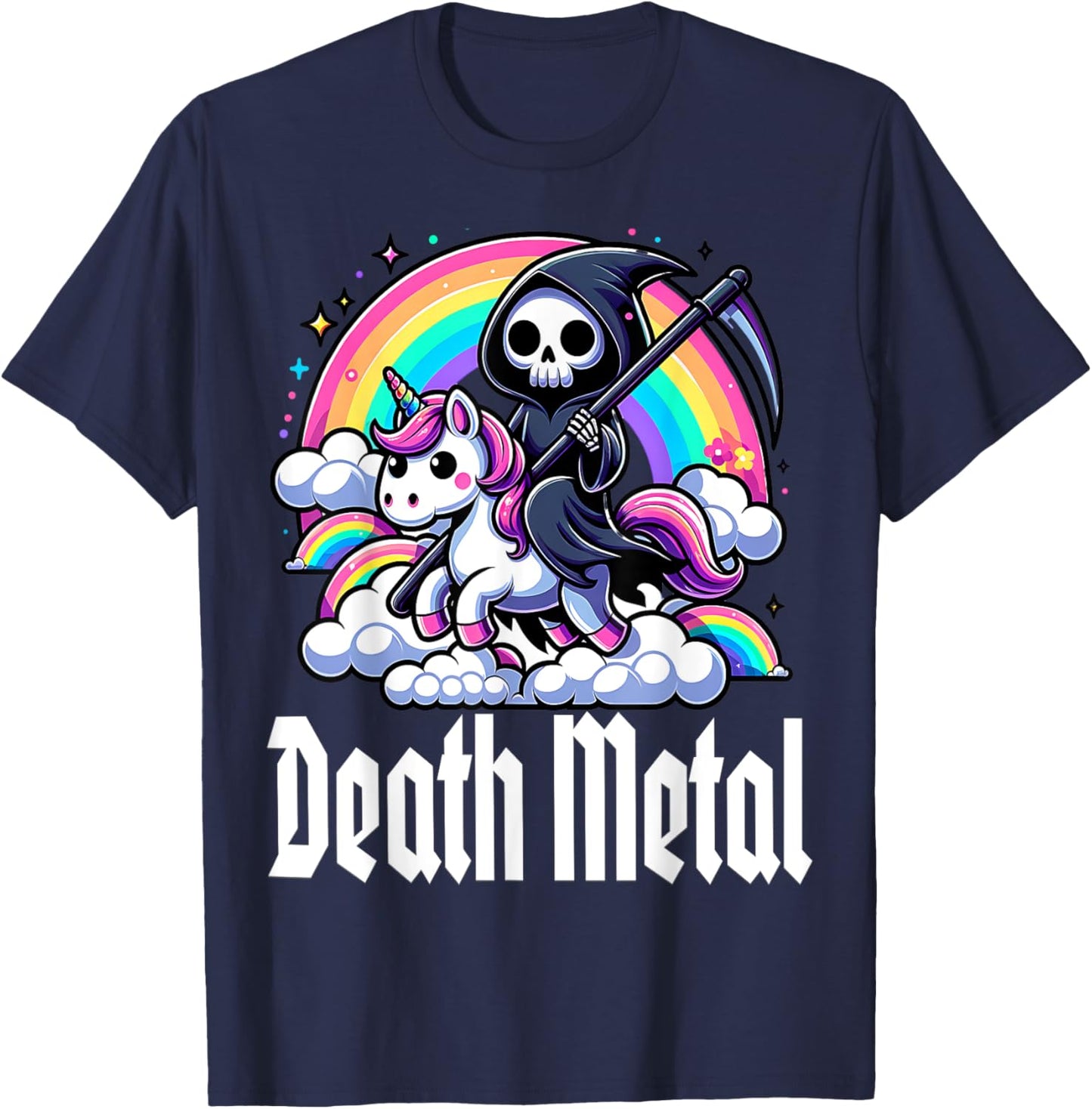 Death Metal Unicorn rainbow T-Shirt - T-Shirt | Navy