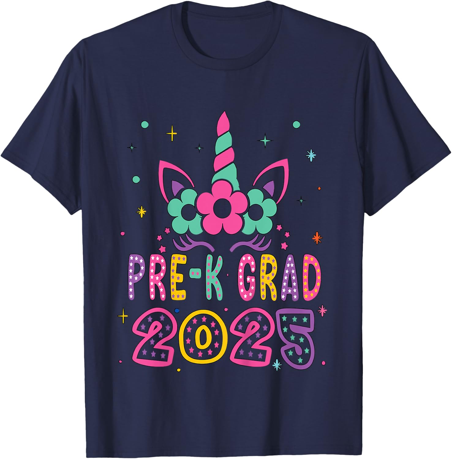 Kids Pre-K Grad Preschool Graduation 2025 Unicorn Toddler Girl T-Shirt - T-Shirt | Navy