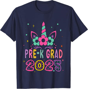 Kids Pre-K Grad Preschool Graduation 2025 Unicorn Toddler Girl T-Shirt - T-Shirt | Navy