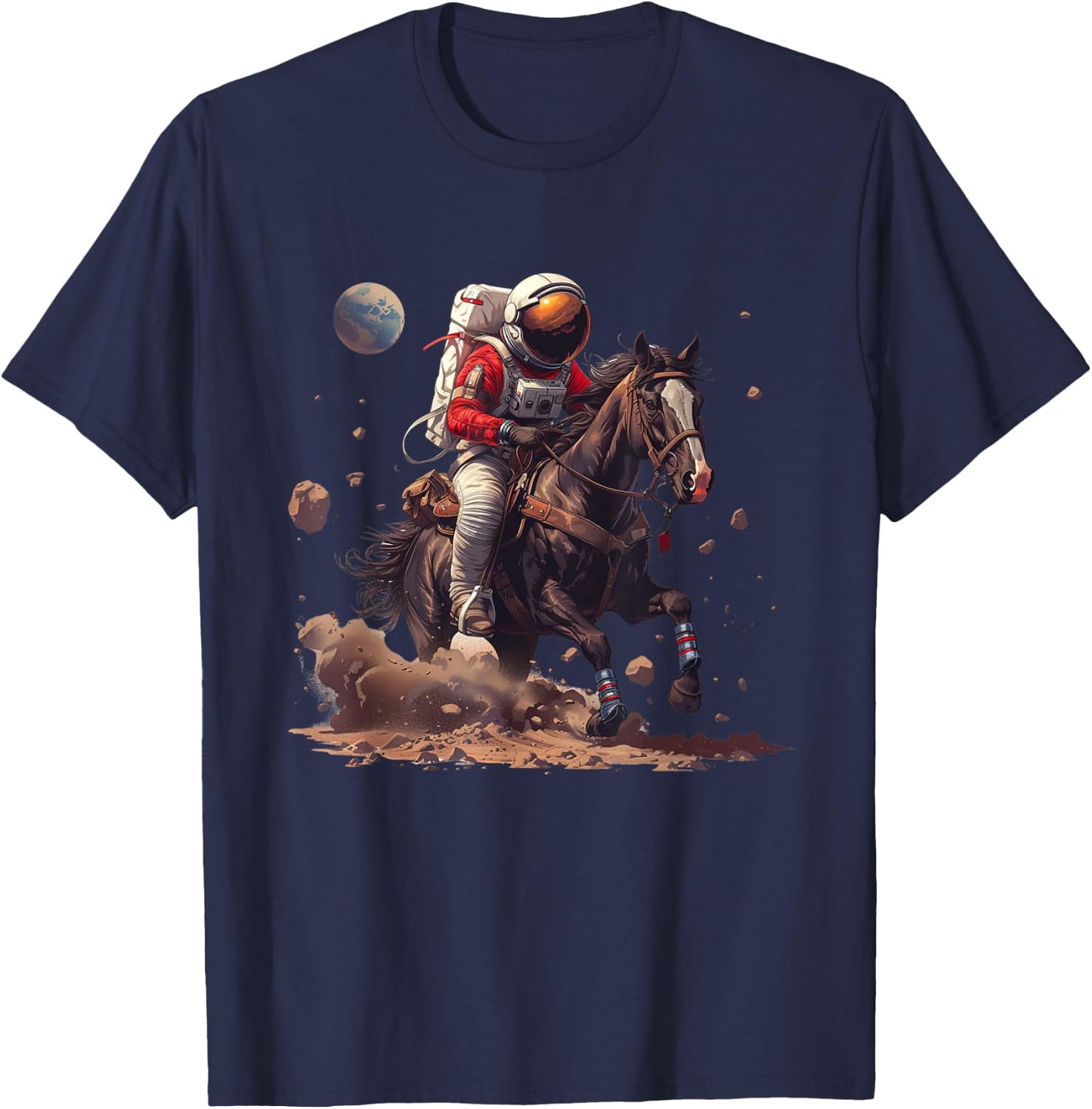 Space Cowboy Astronaut Riding Horse In Space T-Shirt - T-Shirt | Navy