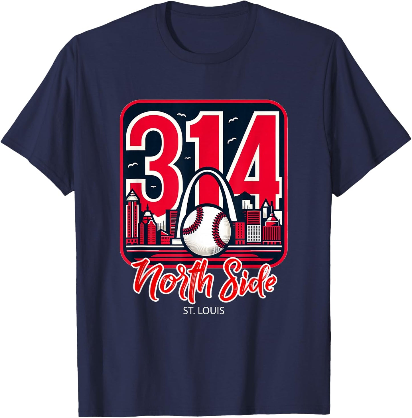 314 St. Louis North Side Arch Skyline Baseball T-Shirt - T-Shirt | Navy