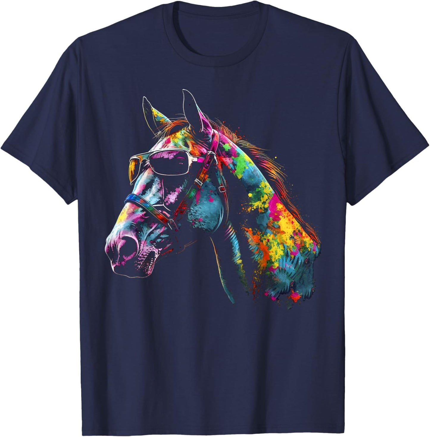 Horse Artwork Colourful Sunglasses - Animal Horse T-Shirt - T-Shirt | Navy